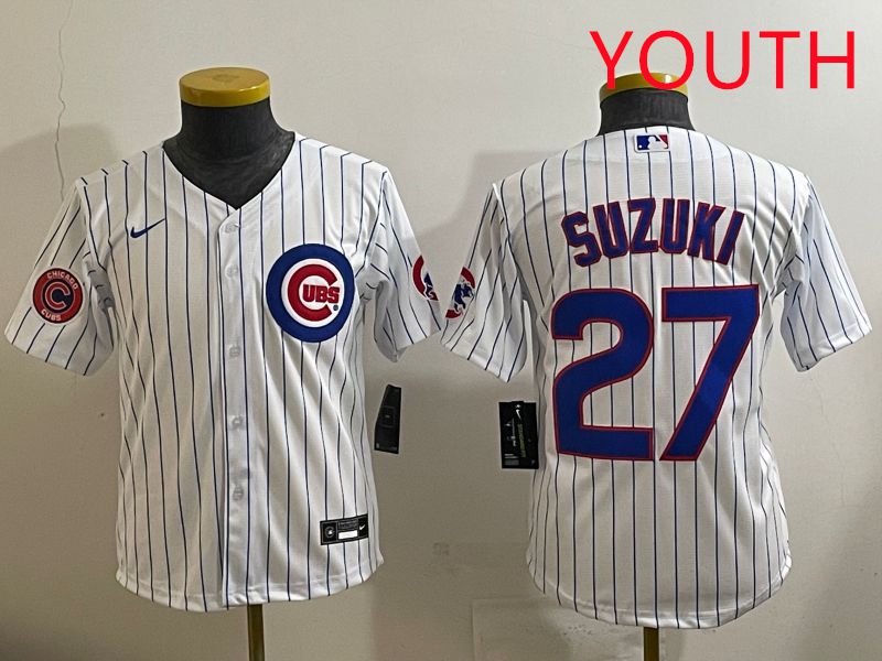 Youth 2025 Chicago Cubs #27 Suzuki White Stripe Game Nike MLB Jersey style 5